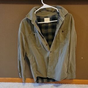 American Eagle Men's Green Shirt Jacket with Checkered Lining